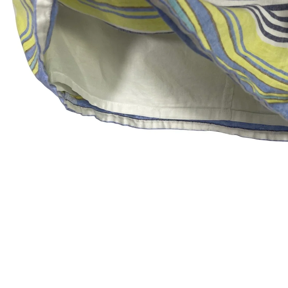 Ann Taylor LOFT‎ Striped Linen Blend Skirt M Blue White Yellow Pockets 15x17